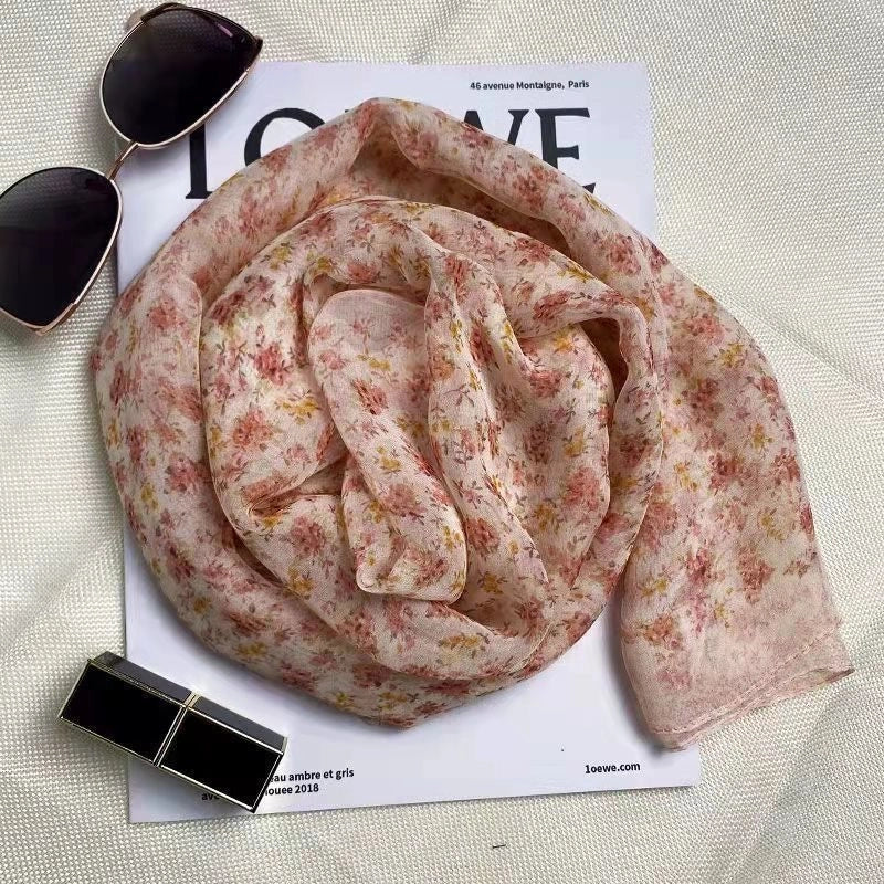 Women's Sweet Minimalist Color Block Georgette Printing Silk Scarf