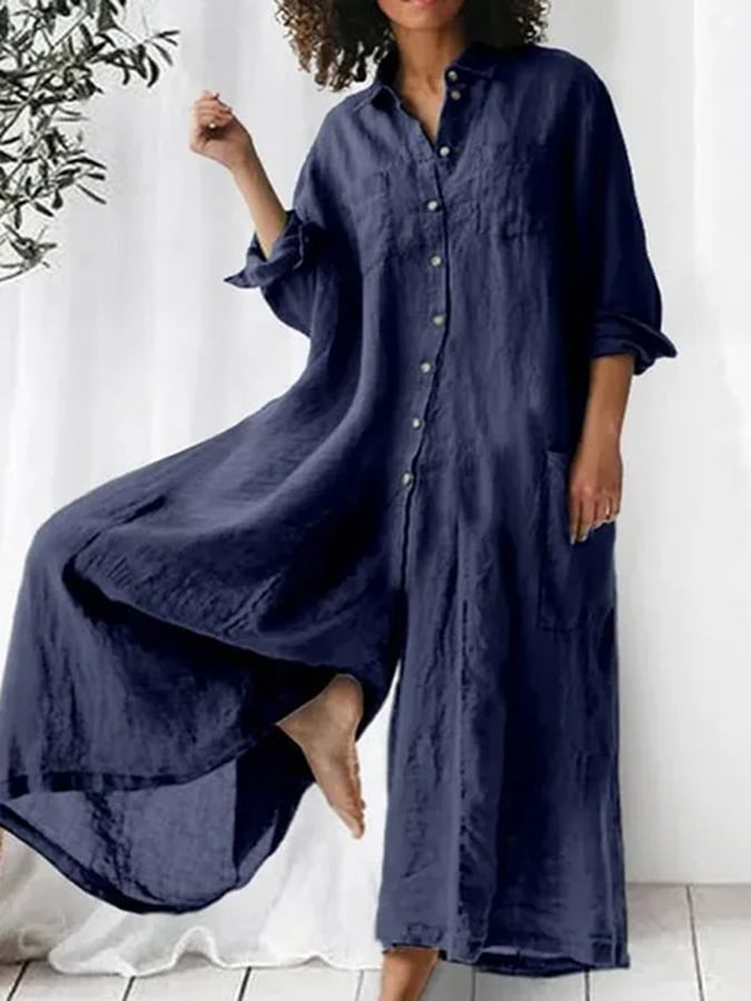 Fashion Casual Loose Long-Sleeved Jumpsuit