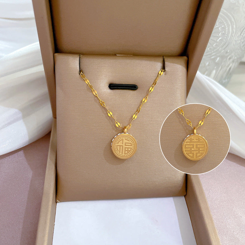 2 Pieces Cartoon Leaf Gourd Lily Of The Valley Geometric Titanium Steel Electroplating Necklaces