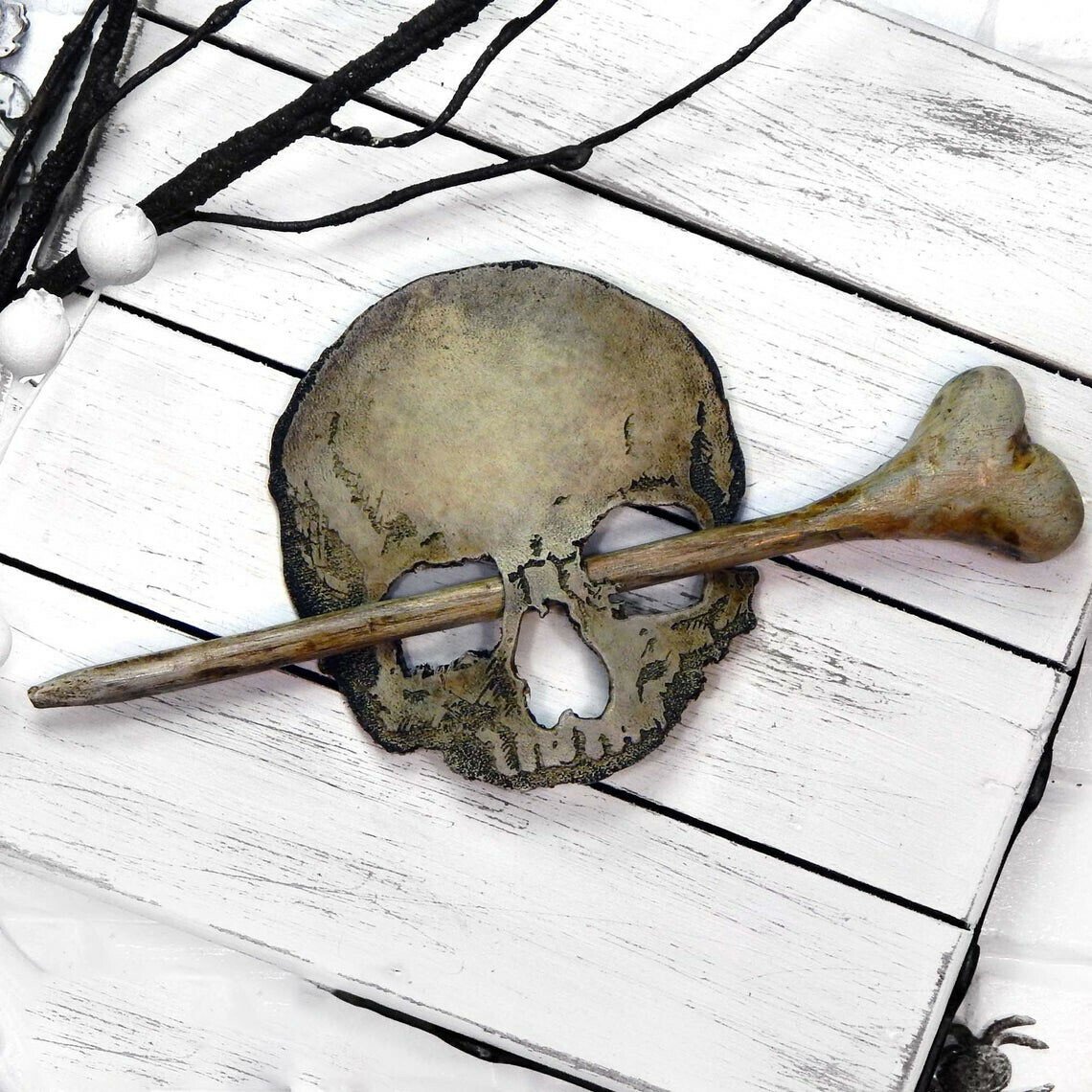 Death Moth/Skull Hair Pin Stick Slide with Faux Bone