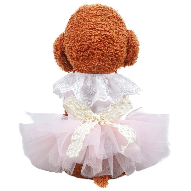 Pet Circle Dog Clothes Cat Clothing Spring And Summer New Princess Yarn Fairy Lace Pink Shaped Yarn Skirt