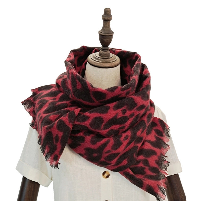 New Autumn And Winter Fashion Cashmere Scarf Women's Classic Leopard Long Thickened Warm Shawl