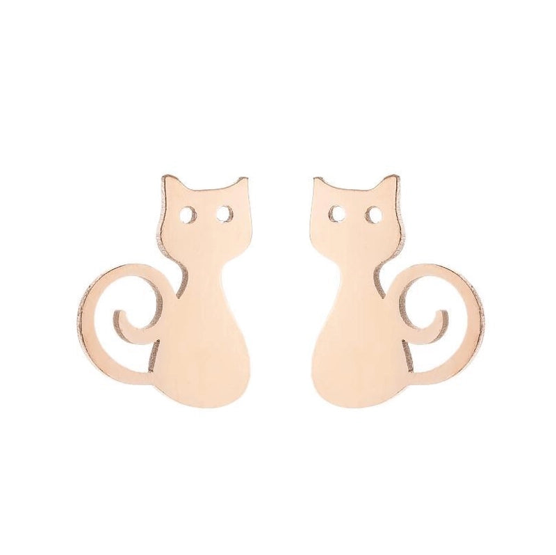 1 Pair Cute Cat Plating 304 Stainless Steel 18K Gold Plated Ear Studs