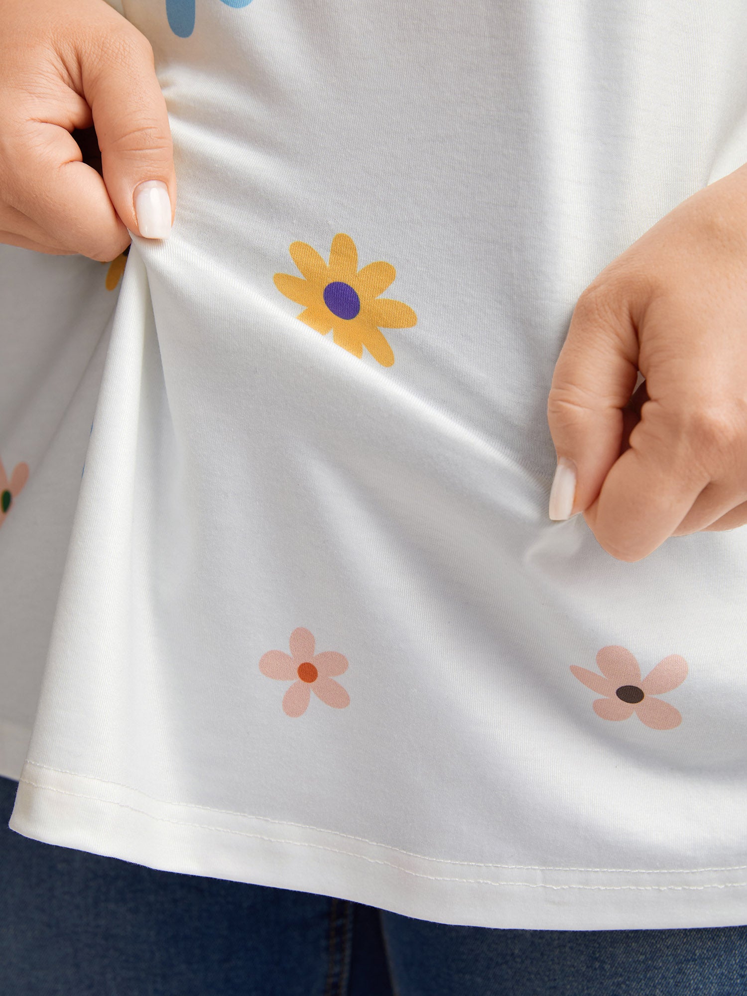 Stretchy Floral Print Round Neck T-Shirt
