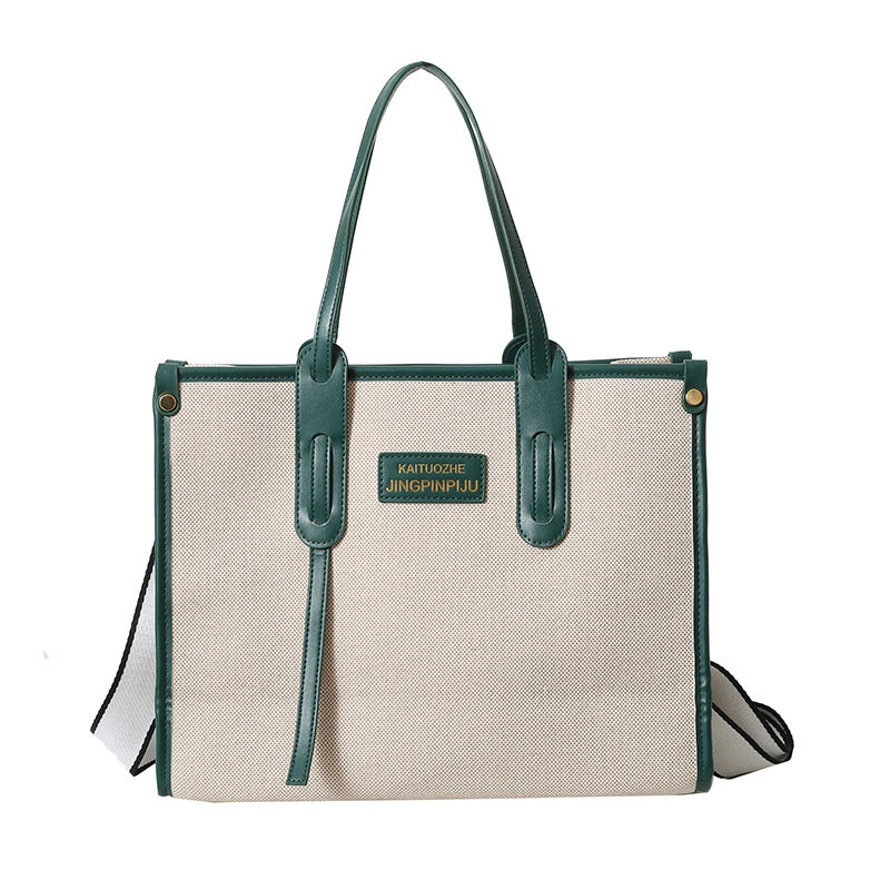 Women's Large Canvas Letter Elegant Square Zipper Tote Bag