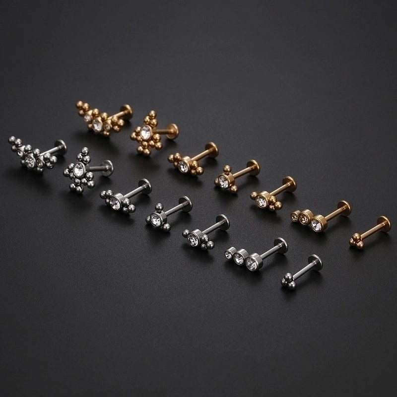 Minimalist Geometric Stainless Steel Inlay Zircon Lip Stud 1 Piece