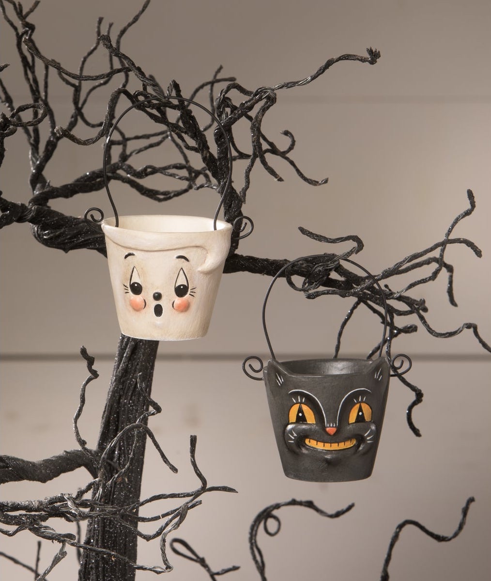 Boo & Cat Teeny Halloweenie Pail Ornaments