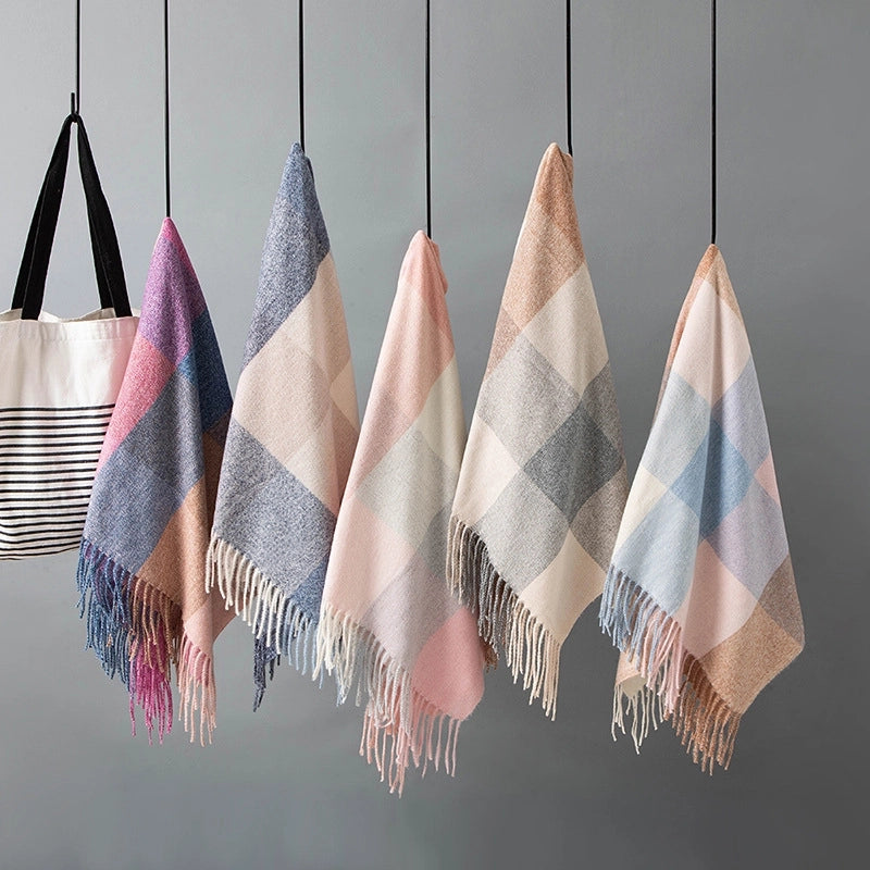 Women's Retro Lattice Polyester Tassel Scarf