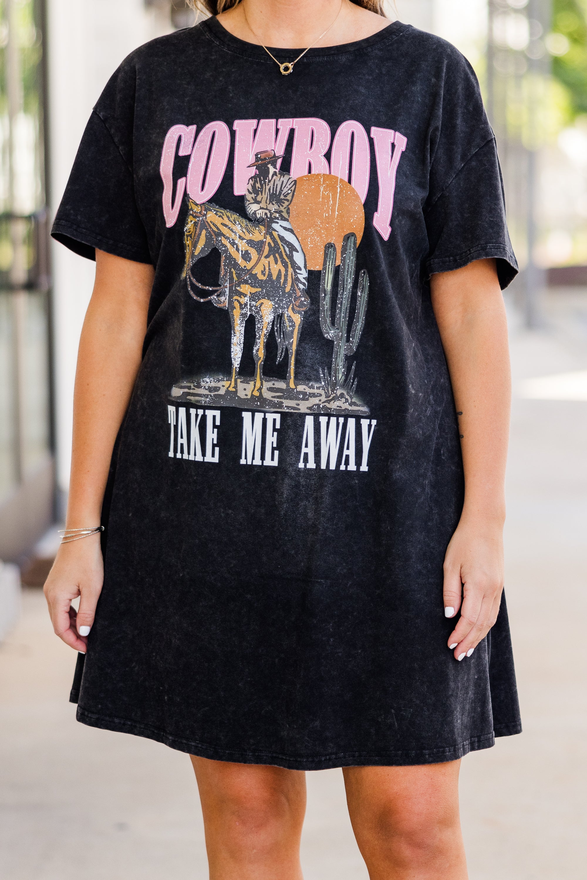 Cowboy Take Me Away T-Shirt Dress. Black