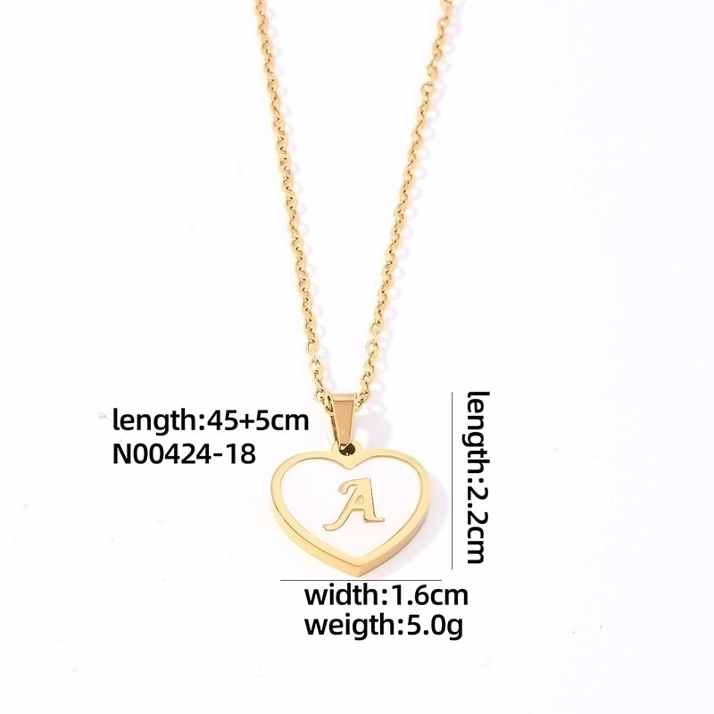 304 Stainless Steel Casual Minimalist Plating Inlay Letter Heart Shape Shell Pendant Necklace