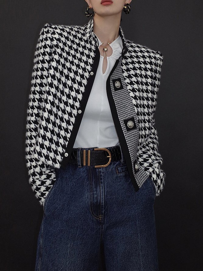 Long Sleeves Loose Printed Stand Collar Jackets Outerwear