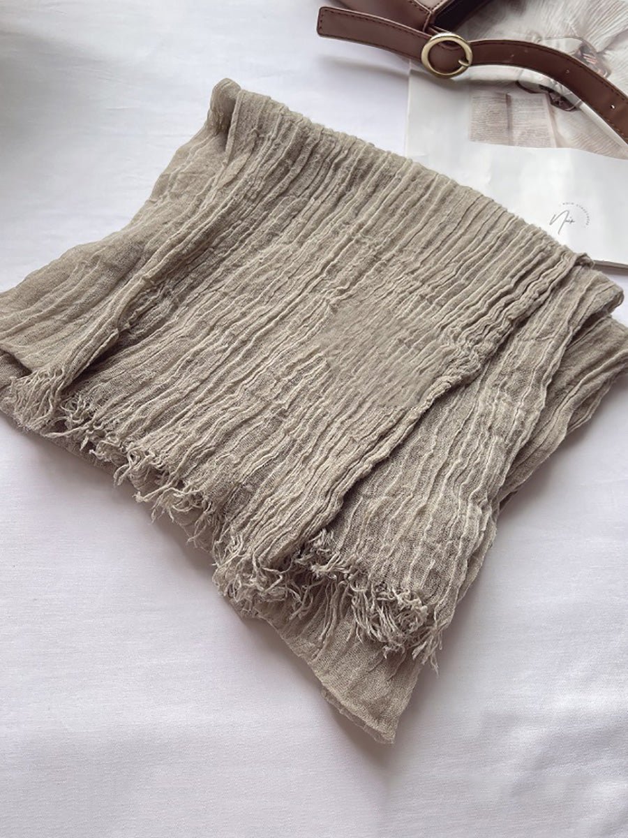 Vintage Pure Color Shirred Shawl Scarf