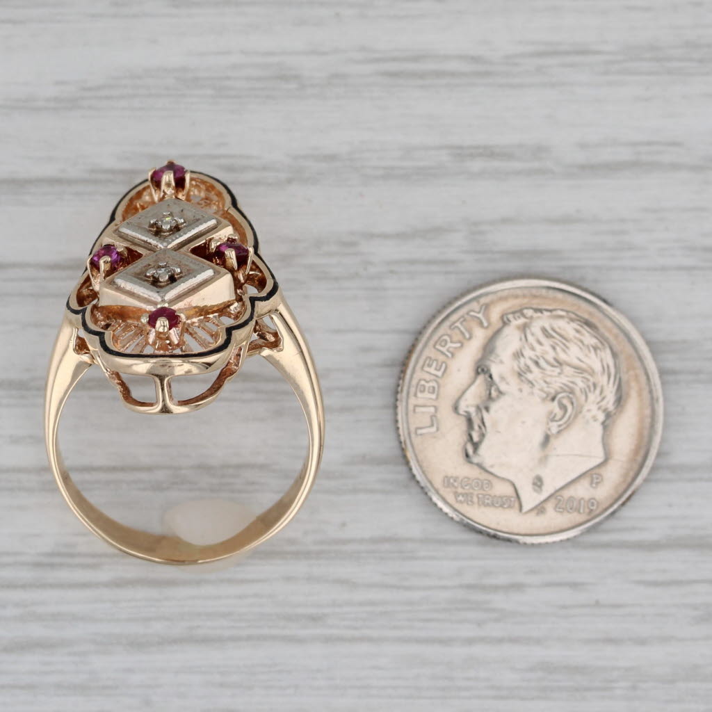 Vintage Diamond Ruby Filigree Ring 10k Yellow White Gold Size 6