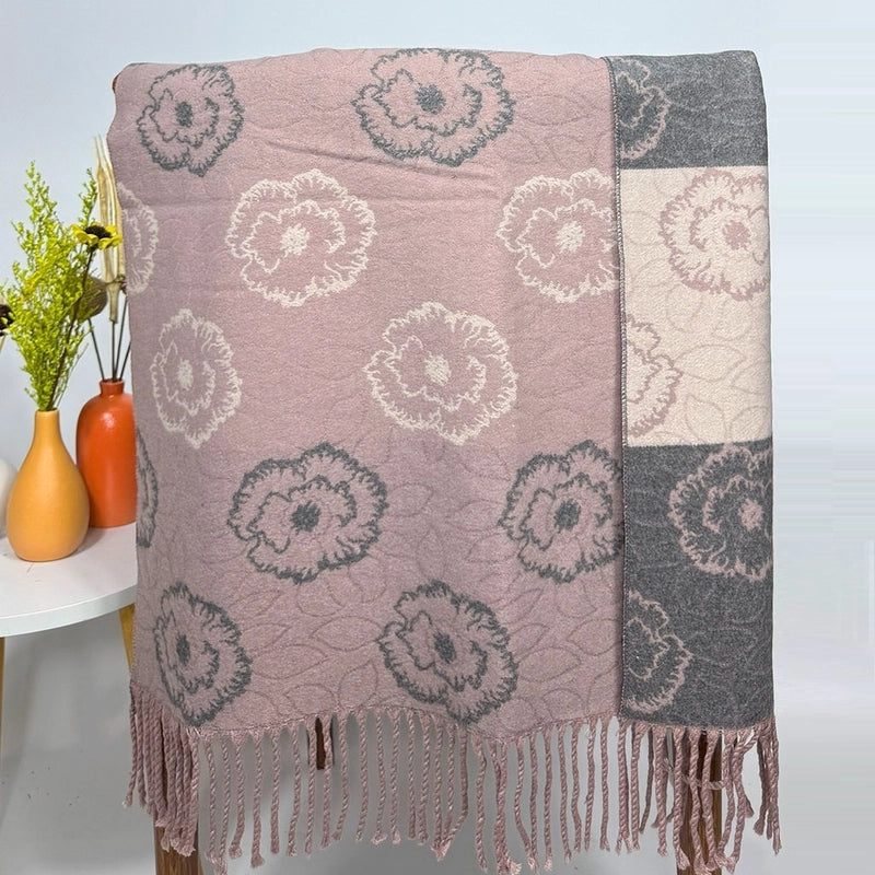 New Fashion Camellia Plaid Tassel Warm Cashmere Scarf Outdoor Riding Thickened Neck Scarf Women's Shawl