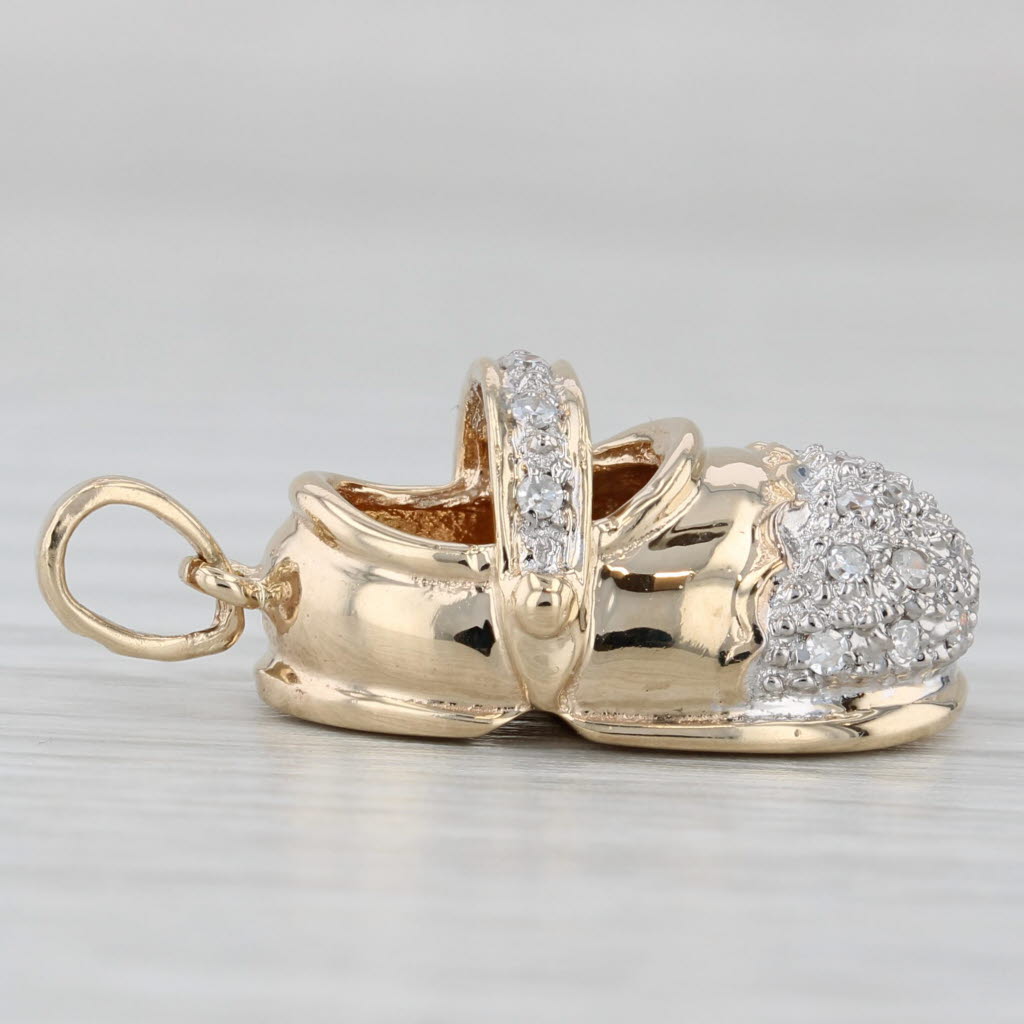 0.10ctw Diamond Baby Shoe Pendant 14k Yellow Gold New Parent Charm