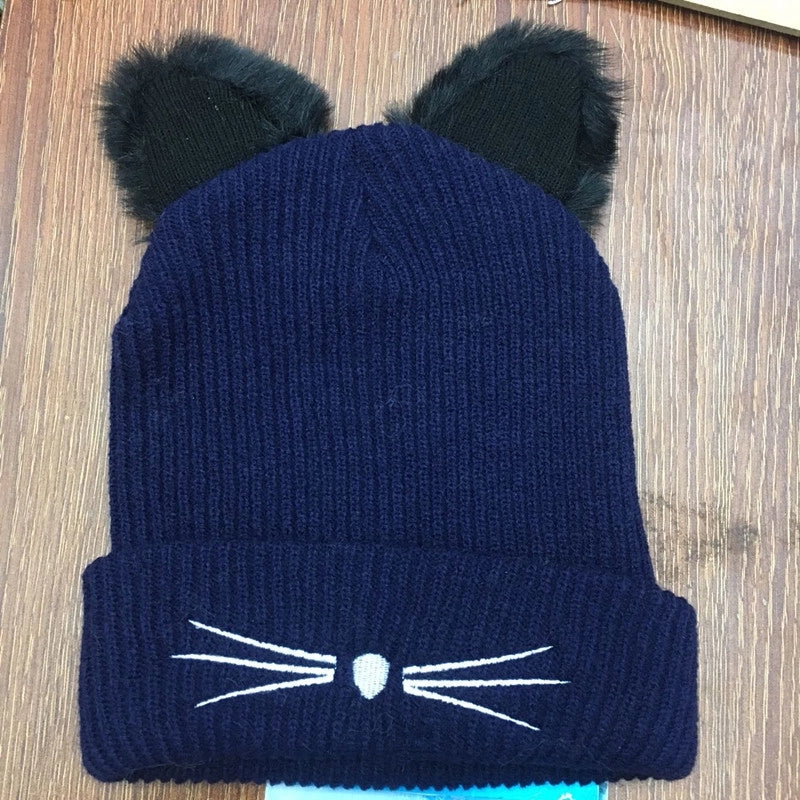 Hat Women's Winter Korean-style Sweet Cute Knitted Hat Winter Velvet Thickened Warm Ear Protection Wool Hat Trendy