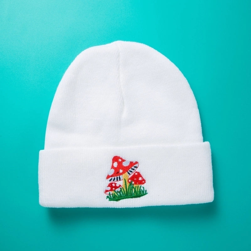 Unisex Minimalist Mushroom Embroidery Eaveless Wool Cap