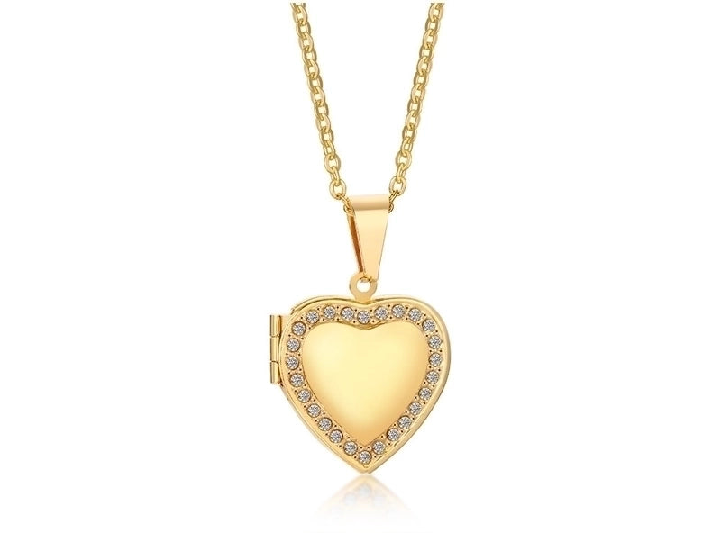 Fashion Heart Shape 201 Stainless Steel Artificial Diamond Plating Inlay Stainless Steel Necklaces