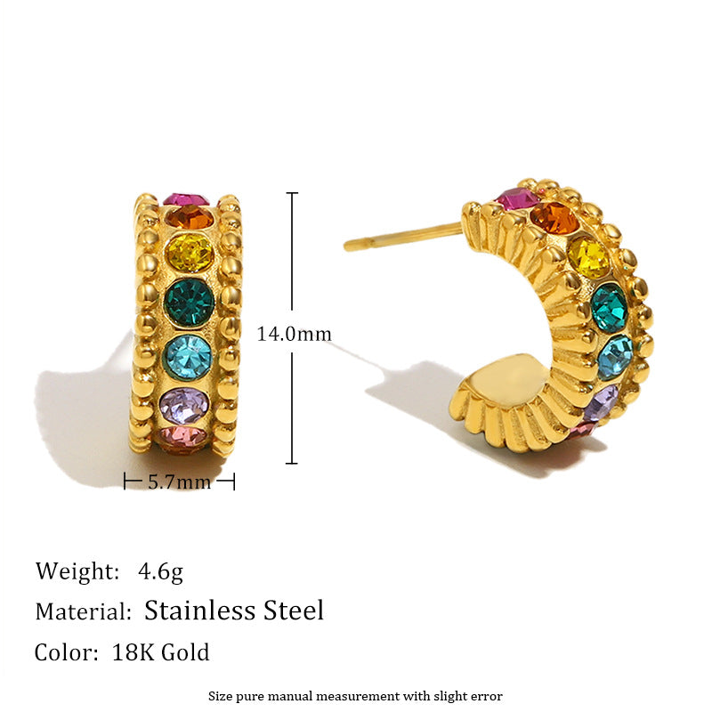Exaggerated Stainless Steel 18K Gold Plated Flower Cherry Line Double Ring Stitching Earrings For Women