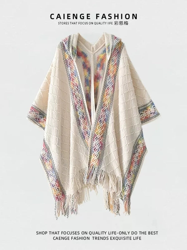 Women's Vintage Style Plaid Solid Color Imitation Cashmere Tassel Shawl