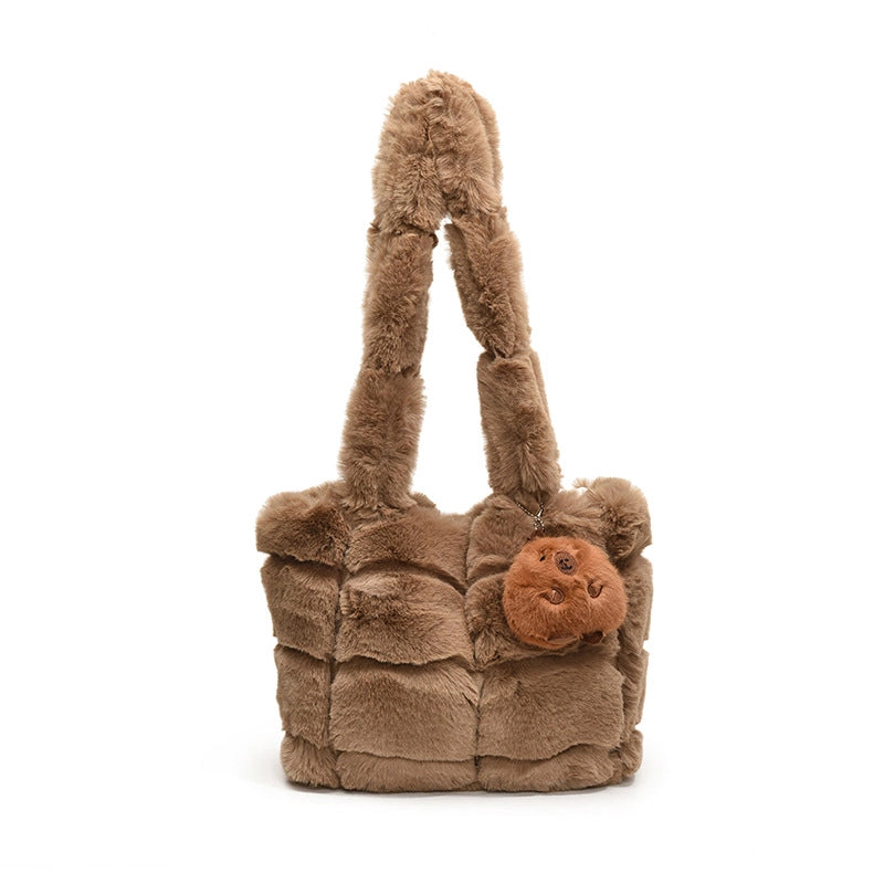 Women's Plush Solid Color Classic Style Square Magnetic Buckle Shoulder Bag Crossbody Bag