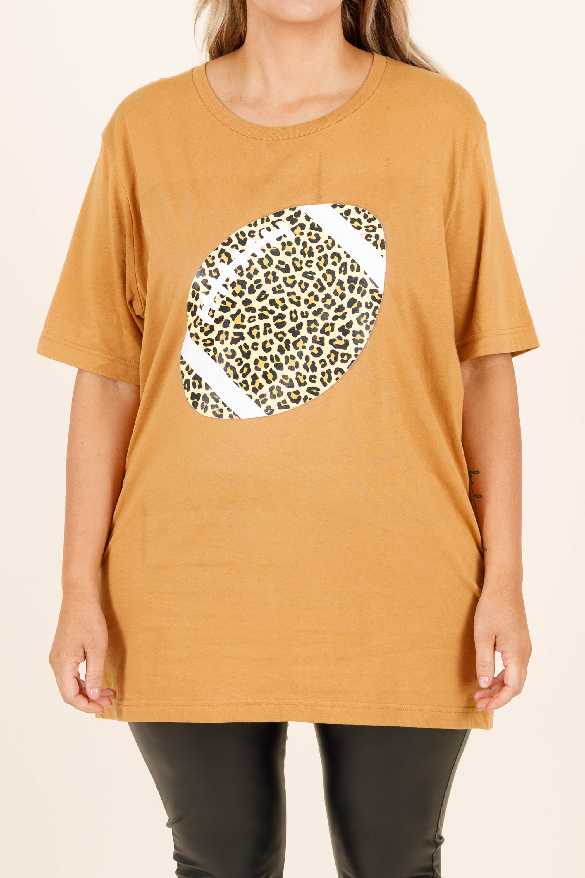 Leopard Football Tee. Toast