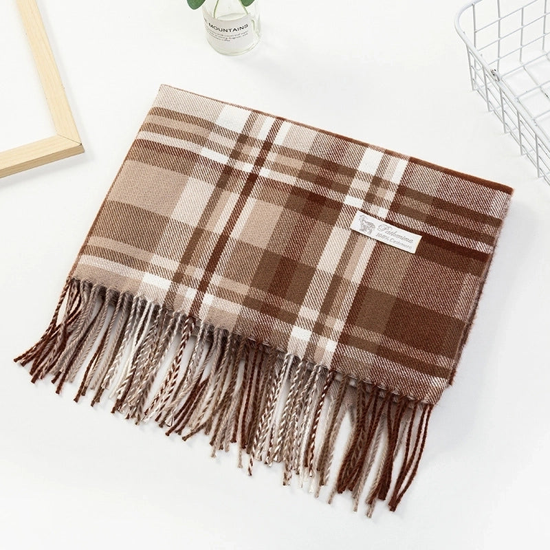 Women'S Fashion Plaid Imitation Cashmere Tassel Scarf