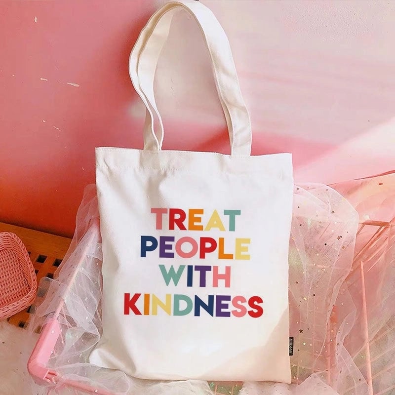 Women's Medium Canvas Letter Basic Classic Style Square Open Canvas Bag