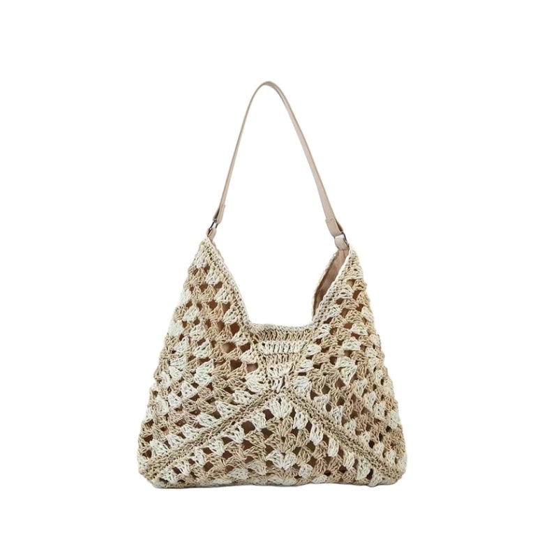 Women's Medium Straw Solid Color Vacation Beach Weave Square Open Beach Bag