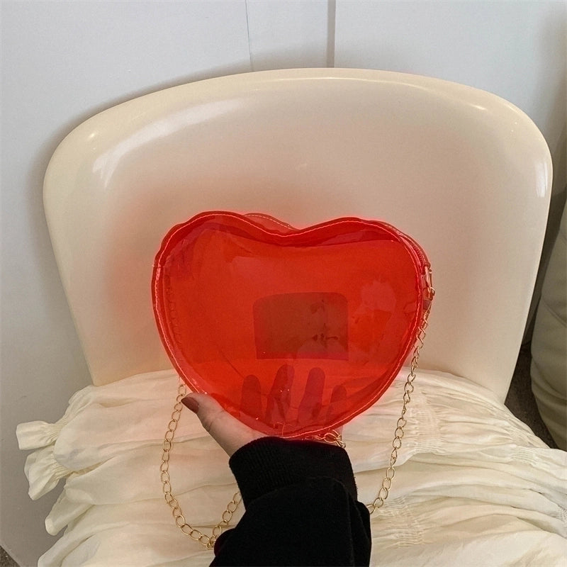 Women's Pvc Heart Shape Streetwear Heart-shaped Zipper Shoulder Bag Crossbody Bag