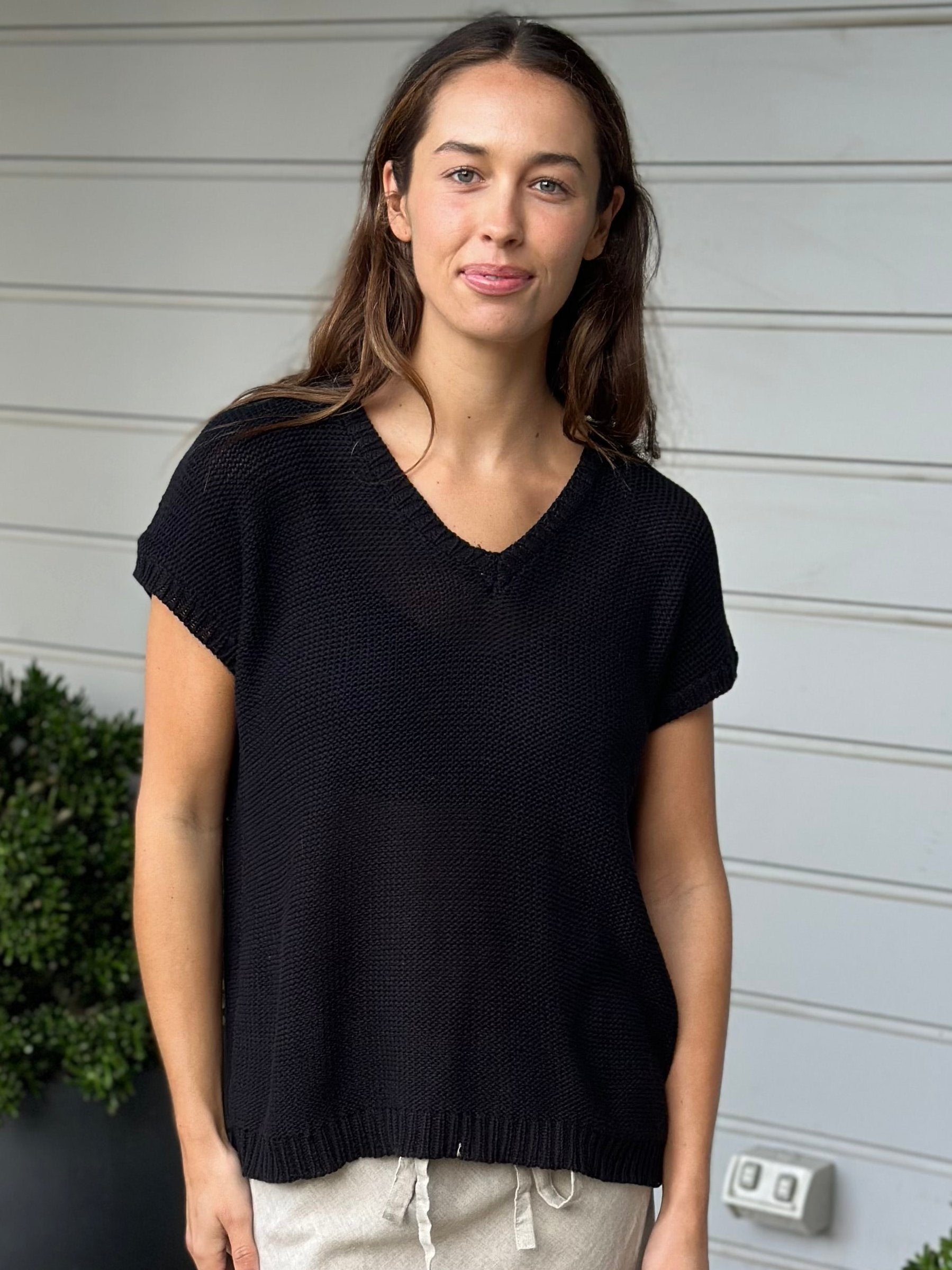 lara knit top - black cotton