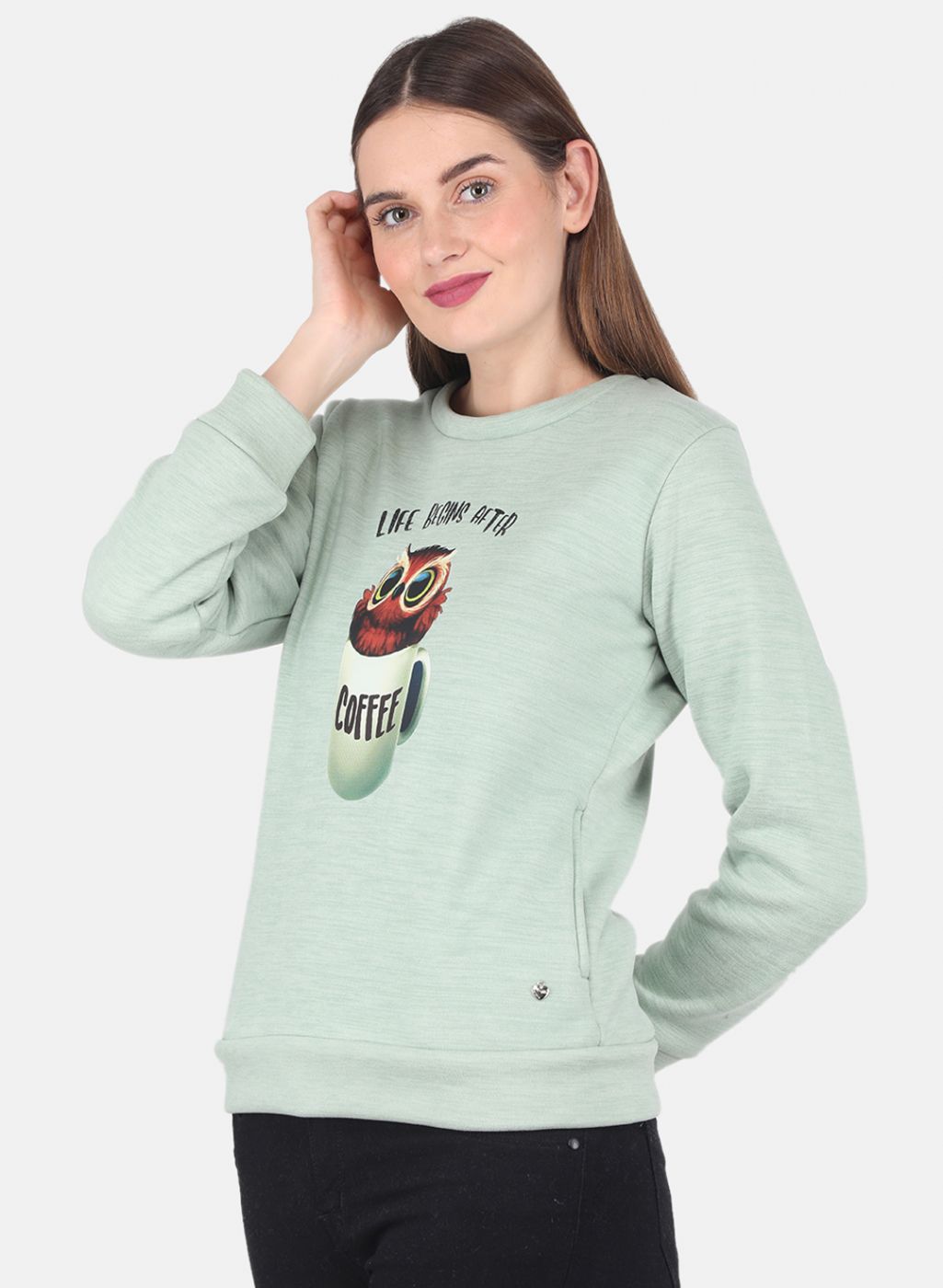 Women Green Printed Sweatshirt