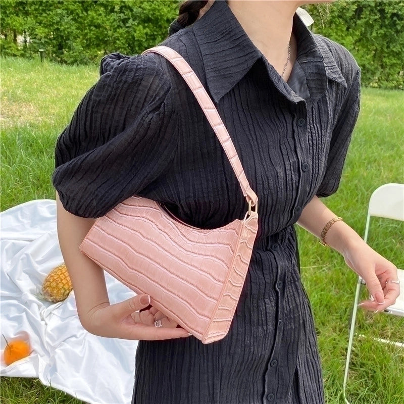 Women's Small Pu Leather Crocodile Fashion Square Zipper Underarm Bag