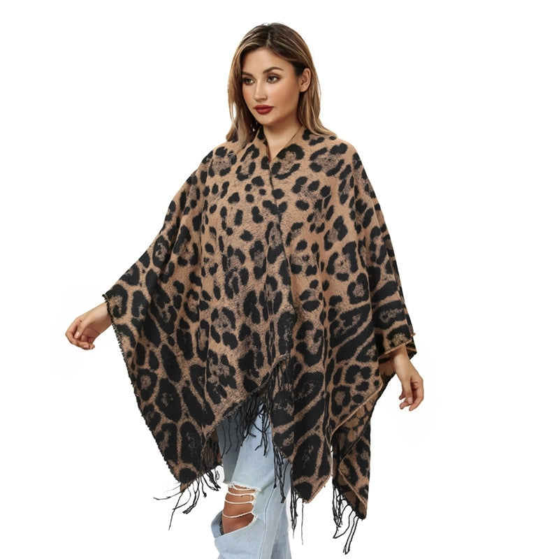 Women's Streetwear Leopard Imitation Cashmere Tassel Scarf