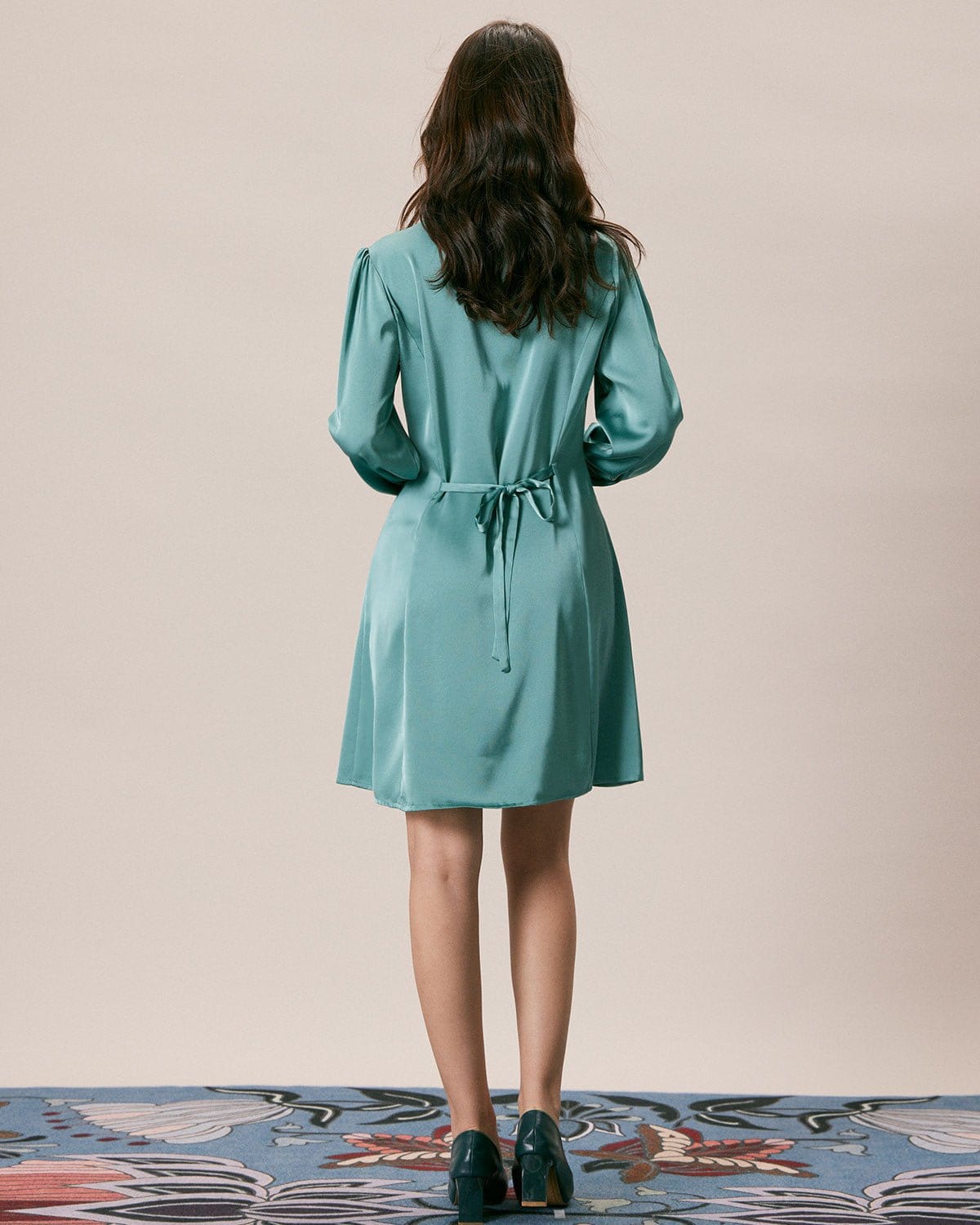 The Green Lapel Button Satin Shirt Mini Dress