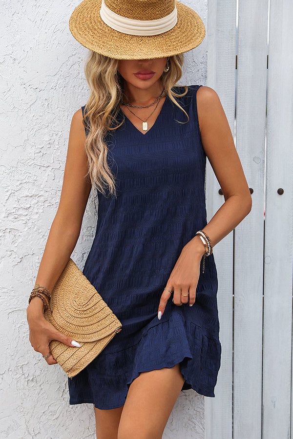 Fashion Solid V Neck Casual Mini Dress