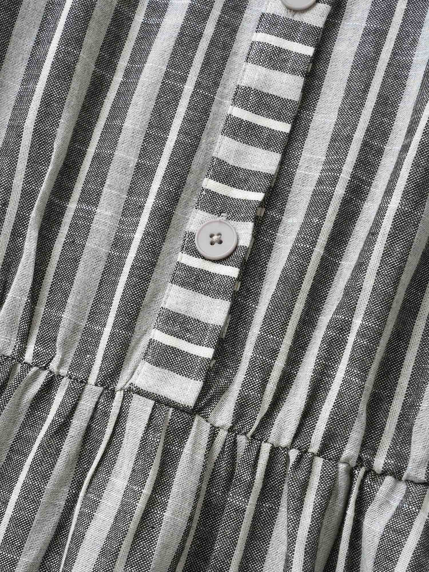 Shirt Collar Striped Button Up Belted Dress