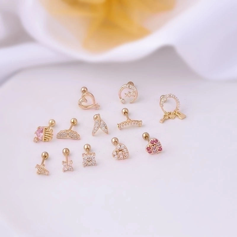 1 Pair Ear Cartilage Rings & Studs Sweet Geometric 316L Stainless Steel  Copper Zircon