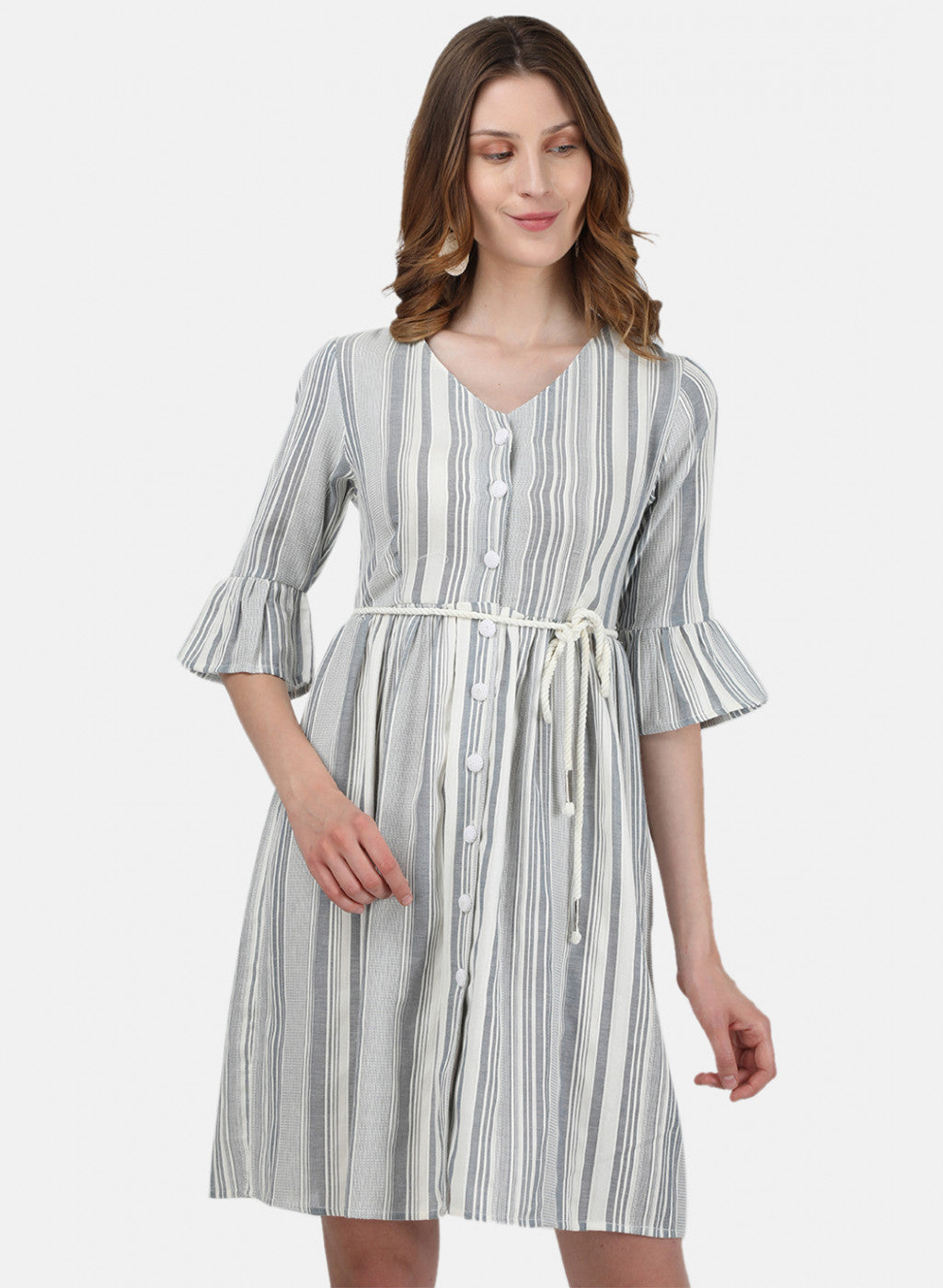 Womens Off White & Grey Stripe Tunic