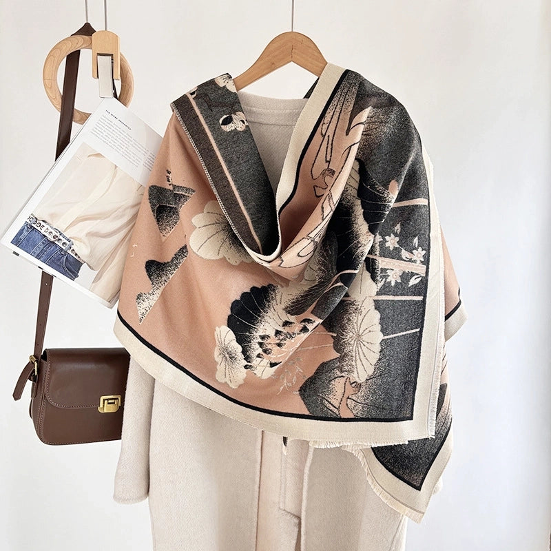 Women's Elegant Plant Imitation Cashmere Jacquard Scarf