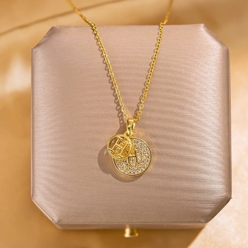 Elegant Lady Streetwear Geometric Flower Butterfly 304 Stainless Steel Acrylic Zircon 18K Gold Plated Inlay Pendant Necklace
