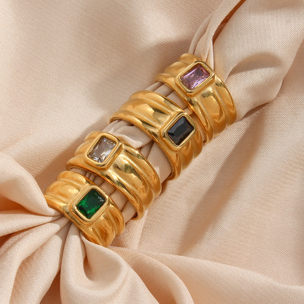 Minimalist Women Circle Geometric Stainless Steel 18K Gold Plated Rings
