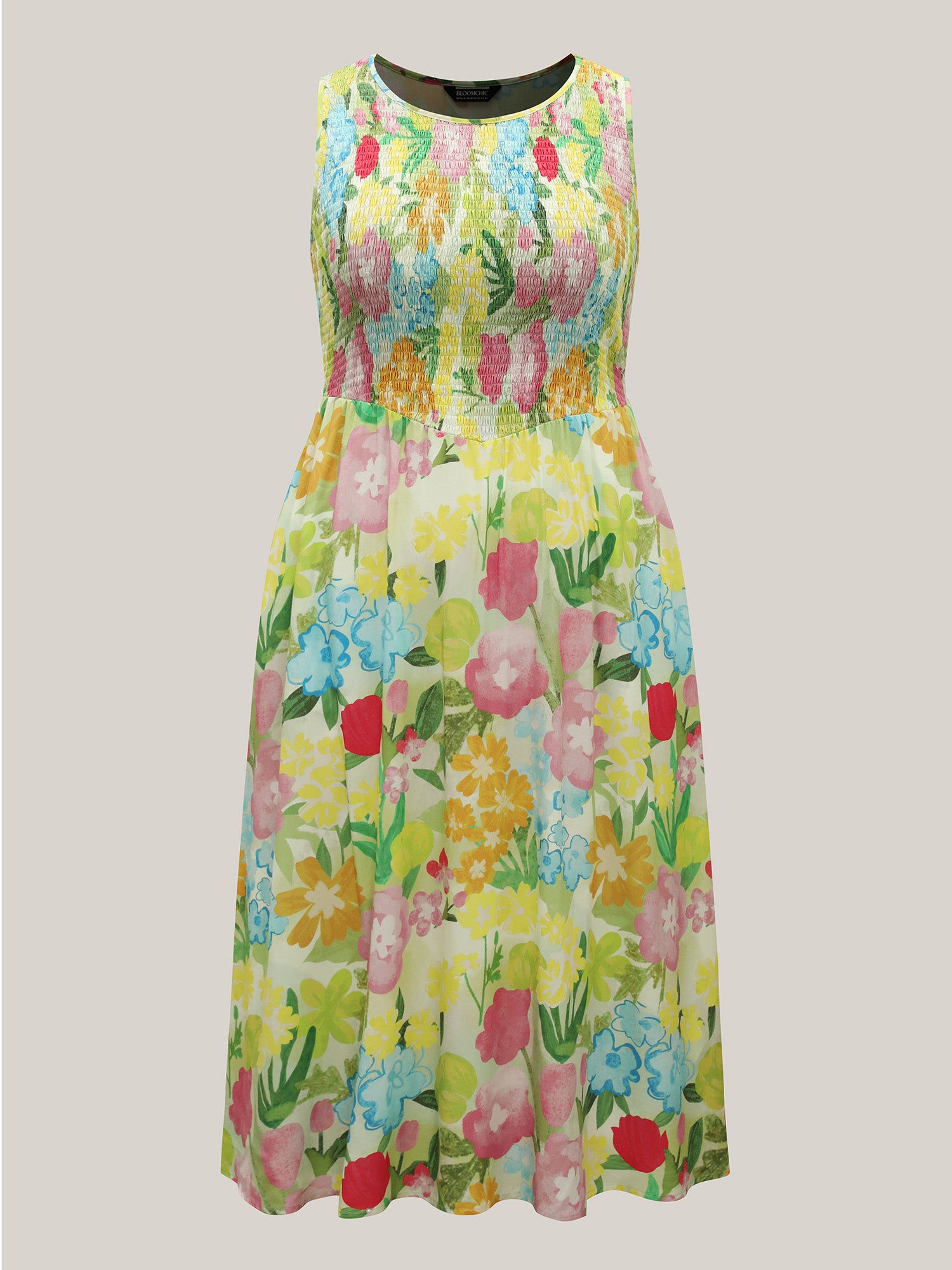 Neon Heartbeat Floral Shirred Midi Dress