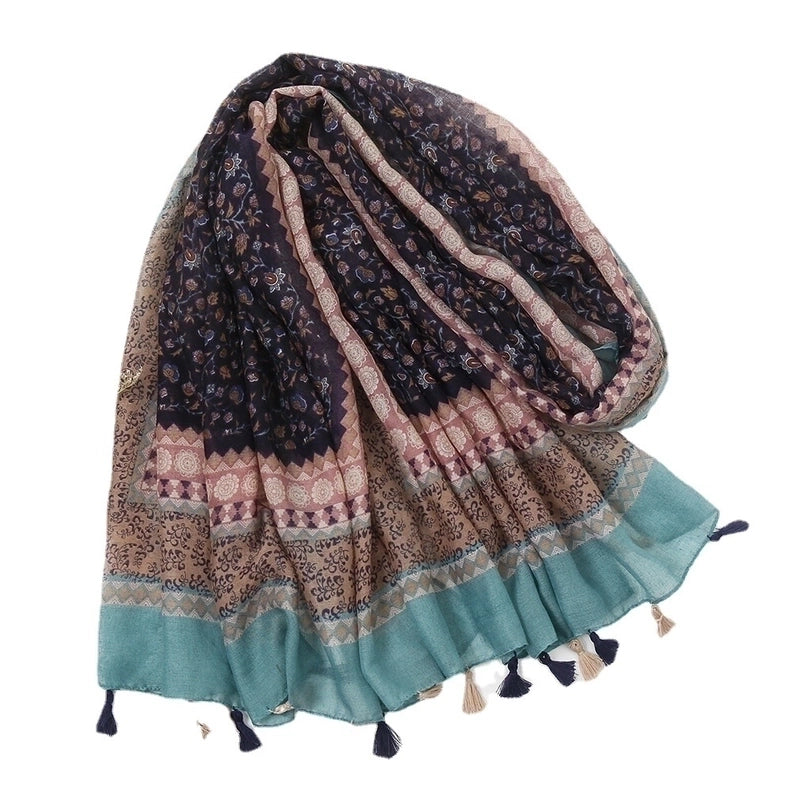 Women's Retro Color Block Polyester Printing Scarf
