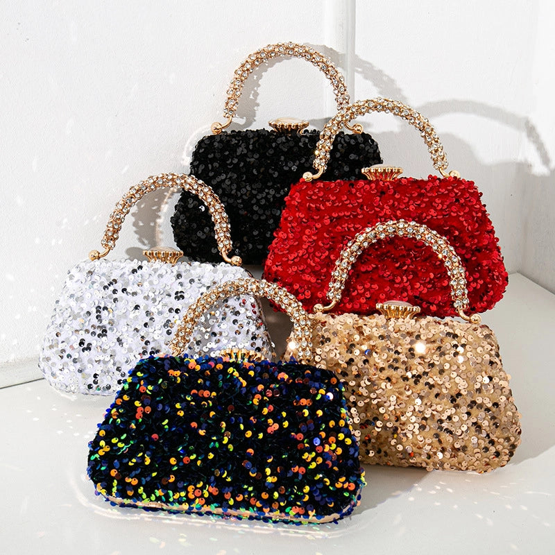 Black Gold Silver Polyester Color Block Square Evening Bags