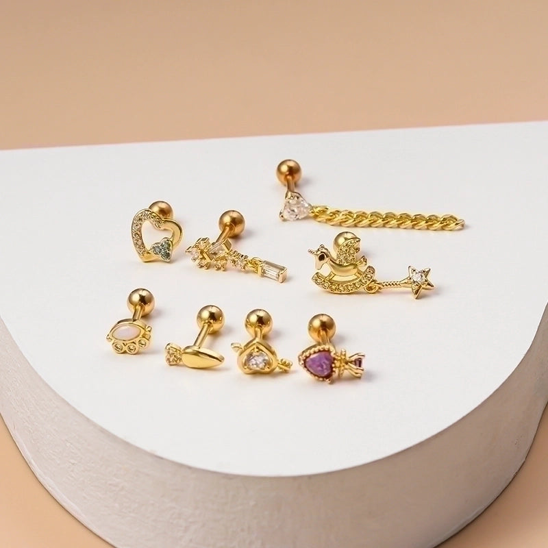 1 Piece Ear Cartilage Rings & Studs Fashion Pentagram Heart Shape 316L Stainless Steel  Copper Gold Plated Zircon