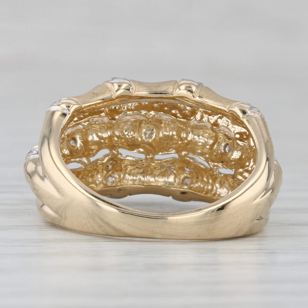 Layered Stacked Band 0.10ctw Diamond Bamboo Ring 14k Yellow Gold Size 5.75