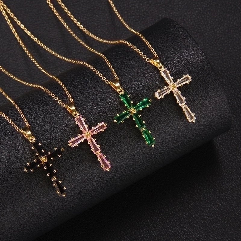 Elegant Lady Cross Copper Plating Inlay Zircon Pendant Necklace