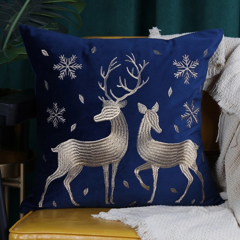 Fashion Christmas Tree Elk Short Plush Pillow Cases