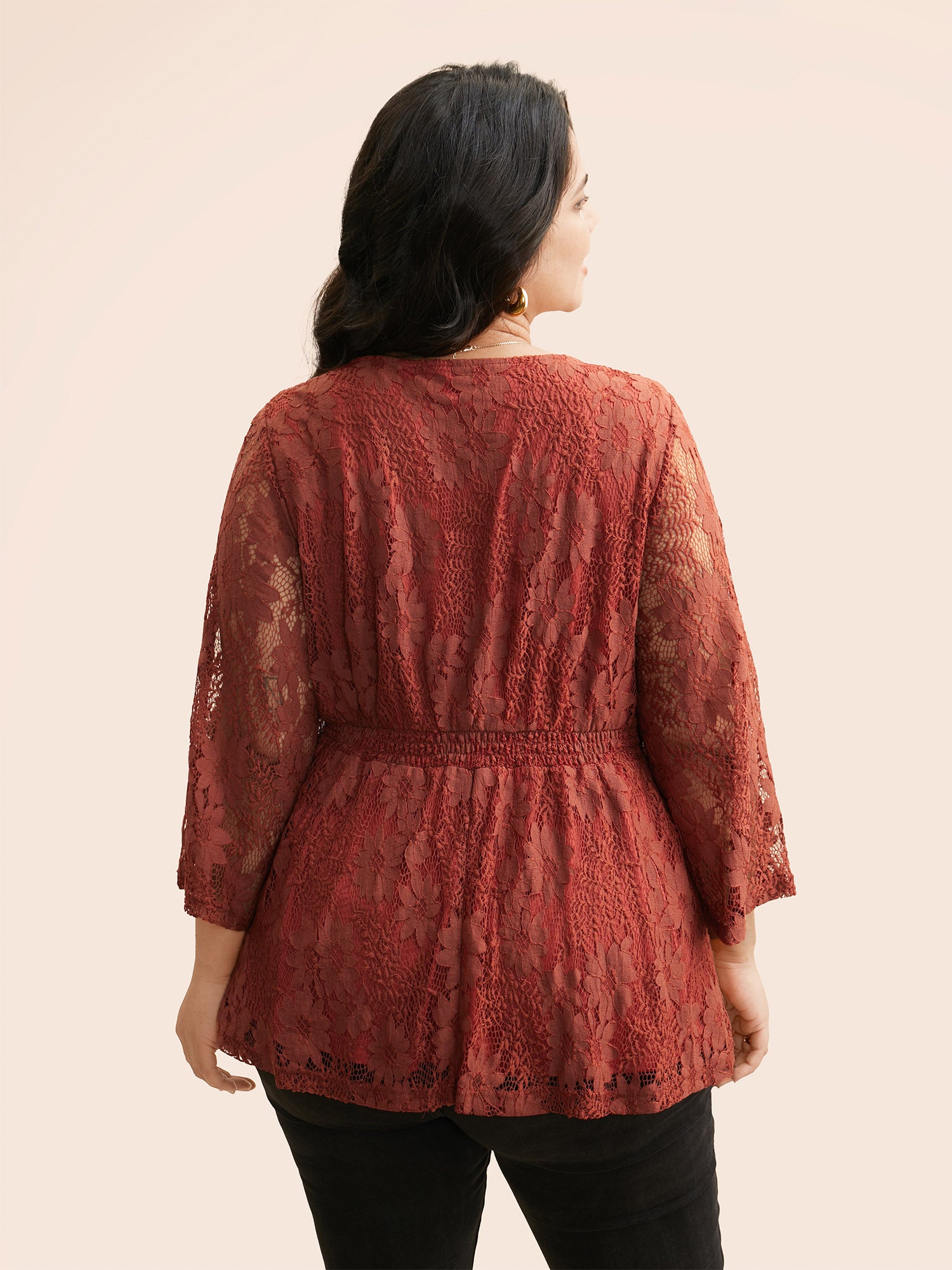 Crochet Lace Mesh Bell Sleeve Blouse